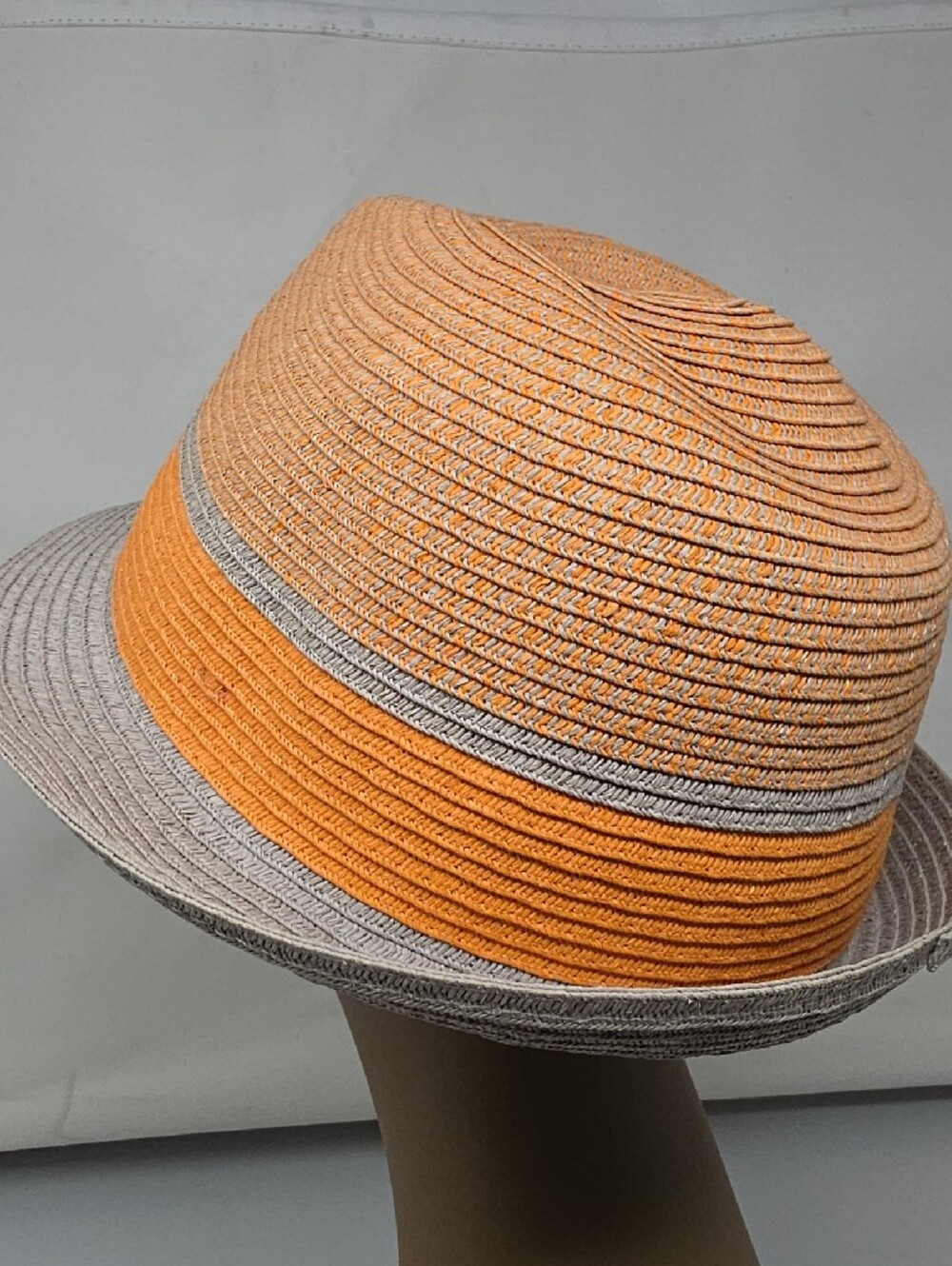 Stacy Adams Orange and Cream Women's Straw Fedora Hat - Picture 4 of 9